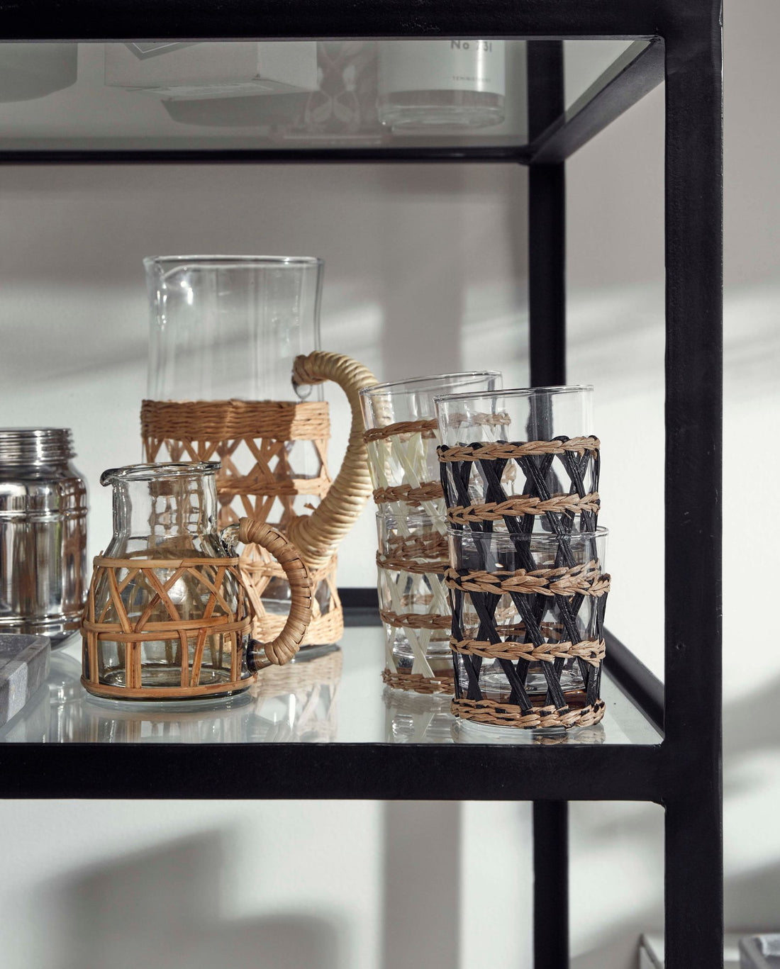 Weva Pitcher in klarem Glas mit Weiden - H24 cm - Natur