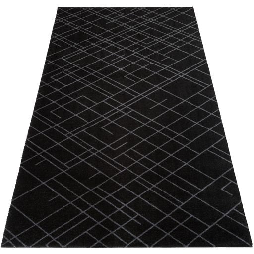 Bodenmatte 90 x 200 cm Linien/Schwarzgrau