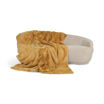 Nerz kariert | Rückseite aus Kaschmir | Senf | 140x200 cm