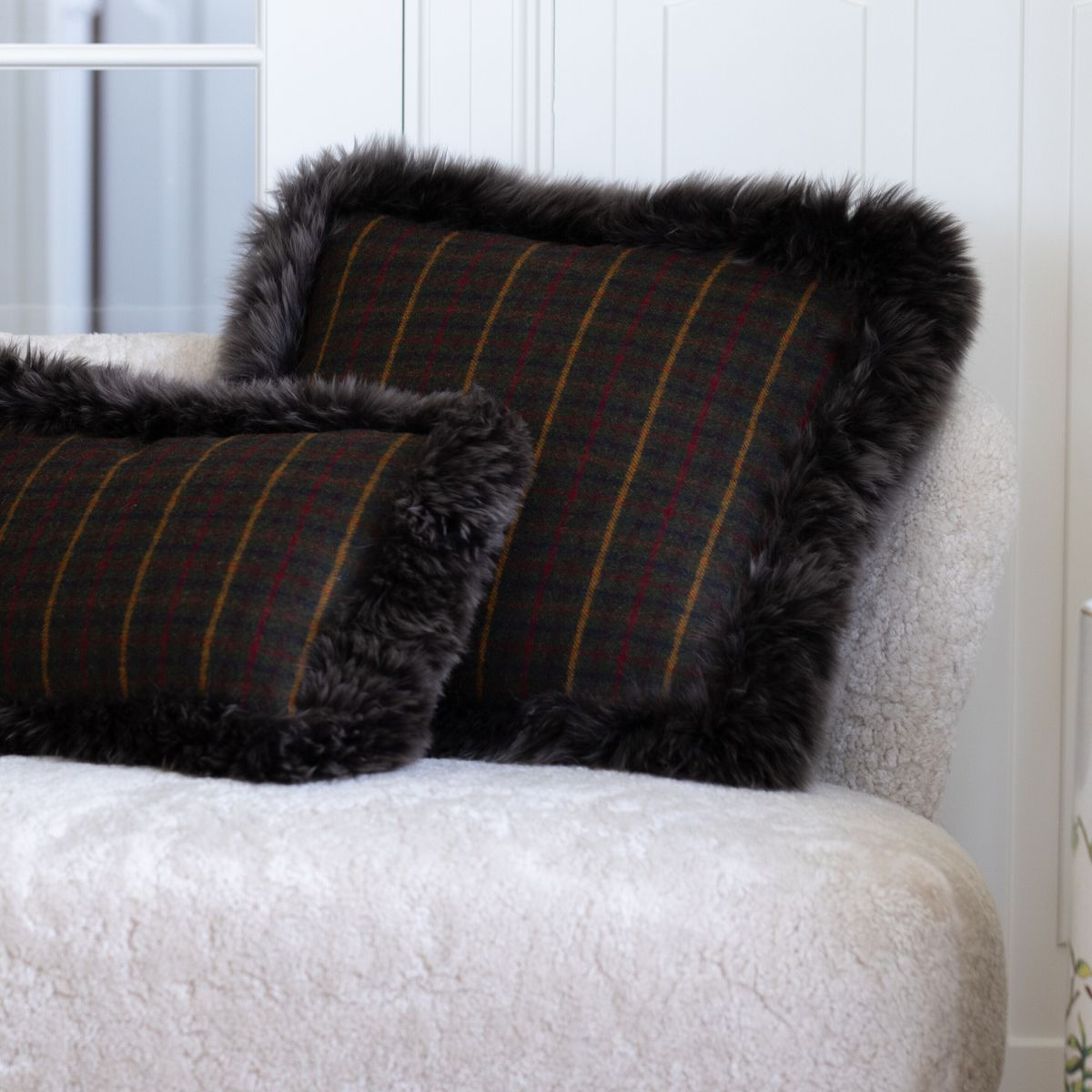 Karierte Sammlung | Wollkissen | Langhaarig | 34x52cm