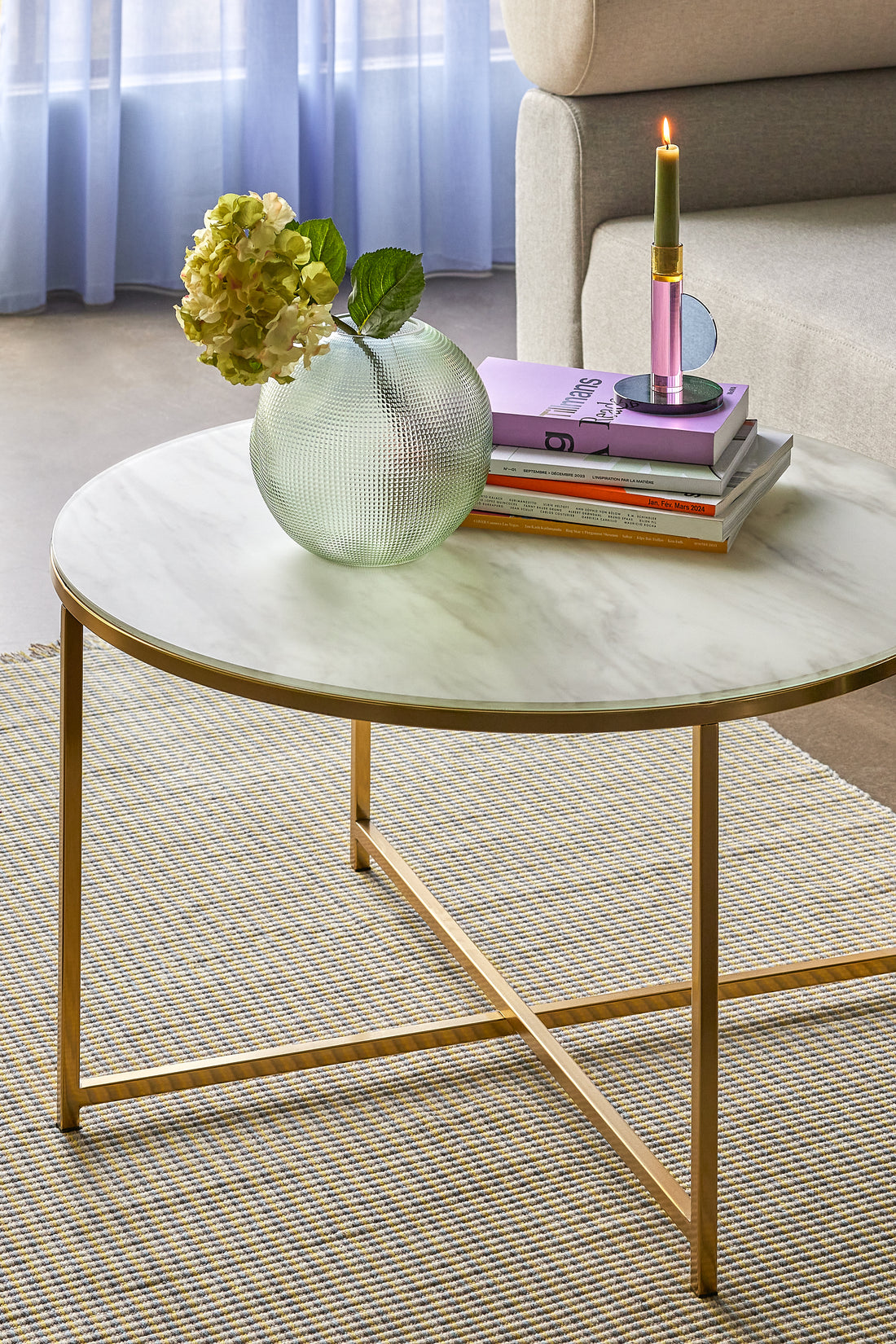 Teichtisch Weiß/Messingfarbe - Ø80xH45cm