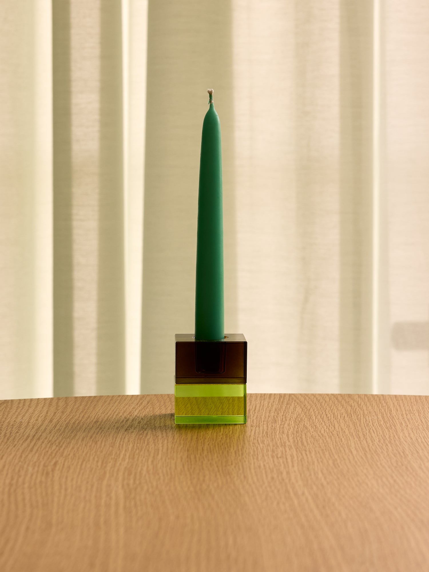 Blockkerzenhalter Braun/Grün &amp; Grau/Rosa (2er-Set) – 5x5h6cm