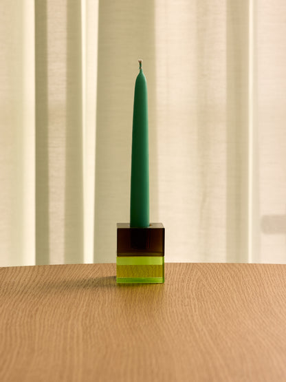 Blockkerzenhalter Braun/Grün &amp; Grau/Rosa (2er-Set) – 5x5h6cm