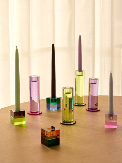 Geschnittene Kerzenständer Lila (2er-Set) – ø7xh16cm, ø7xh18cm