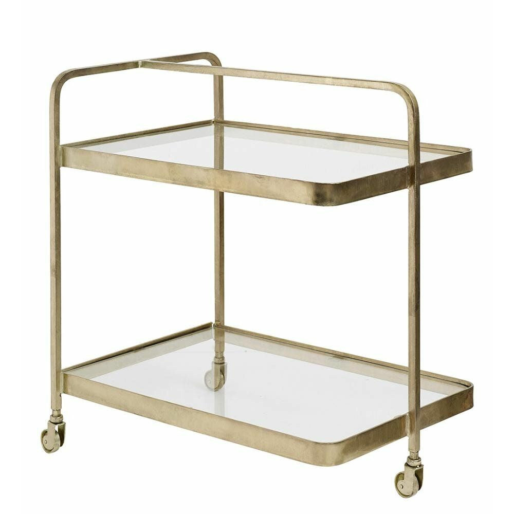 Nordal TROLLEY Rolltisch aus Messing mit Glas - 70x50 cm