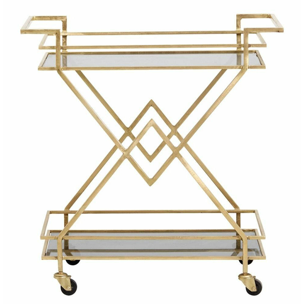 Nordal TROLLEY Rolltisch aus Eisen - 44x76 cm - gold/schwarzes Glas