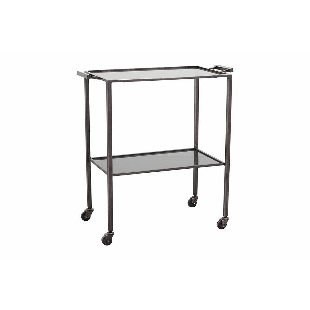 Nordal TONE Rolltisch aus Eisen mit schwarzen Glasablagen - 73x41 cm - grau/schwarz