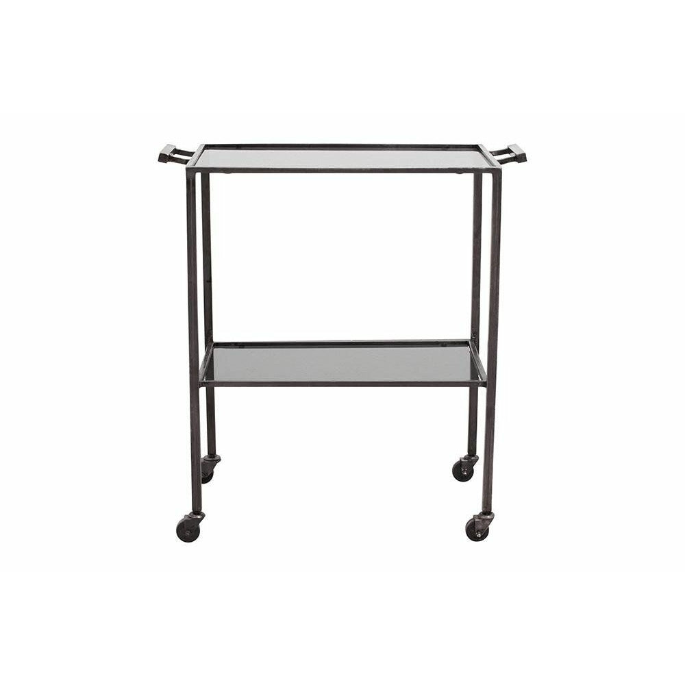 Nordal TONE Rolltisch aus Eisen mit schwarzen Glasablagen - 73x41 cm - grau/schwarz
