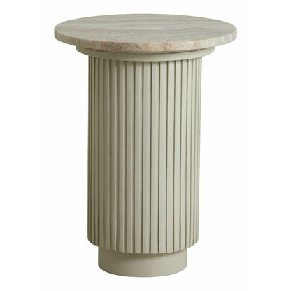 Erie runder Beistelltisch in Holz und Marmor - Ø40 cm - Roh weiß, braun, beige