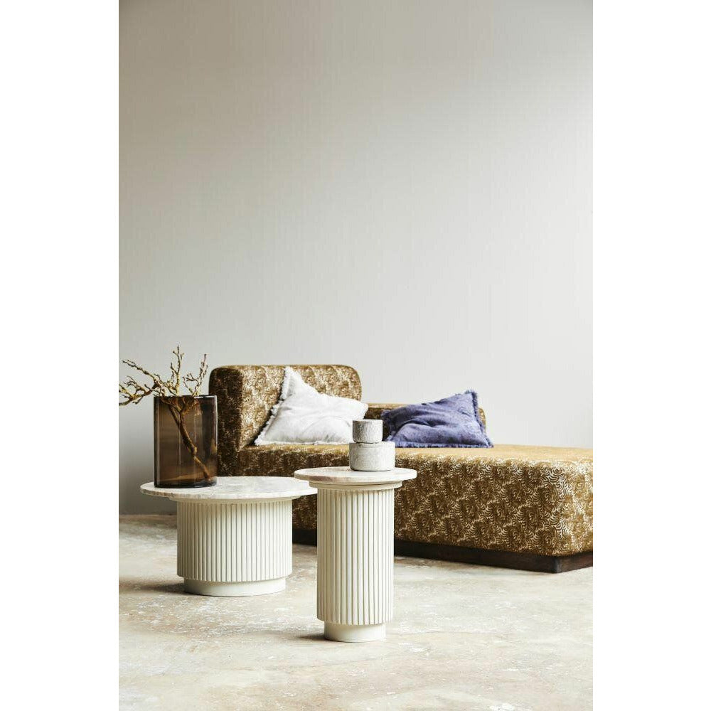 Erie runder Beistelltisch in Holz und Marmor - Ø40 cm - Roh weiß, braun, beige