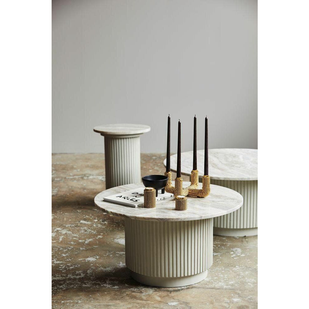 Erie Round Couchtisch in Holz und Marmor - Ø90 cm - Roh weiß, braun, beige