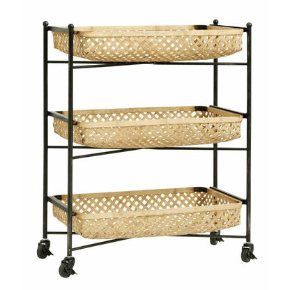 Nordal Roller Tisch mit Geflechtkörben in Bambus - 64x36 cm - Natur/Schwarz