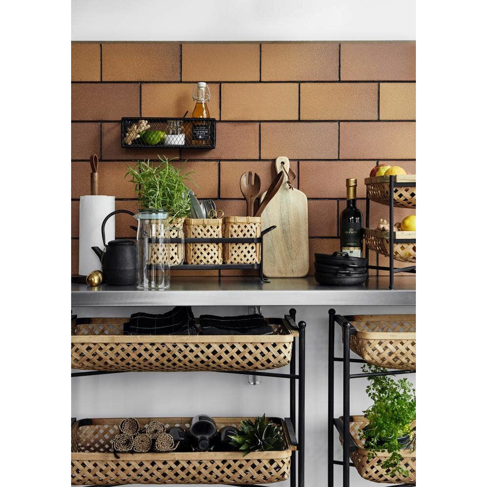 Nordal Roller Tisch mit Geflechtkörben in Bambus - 64x36 cm - Natur/Schwarz