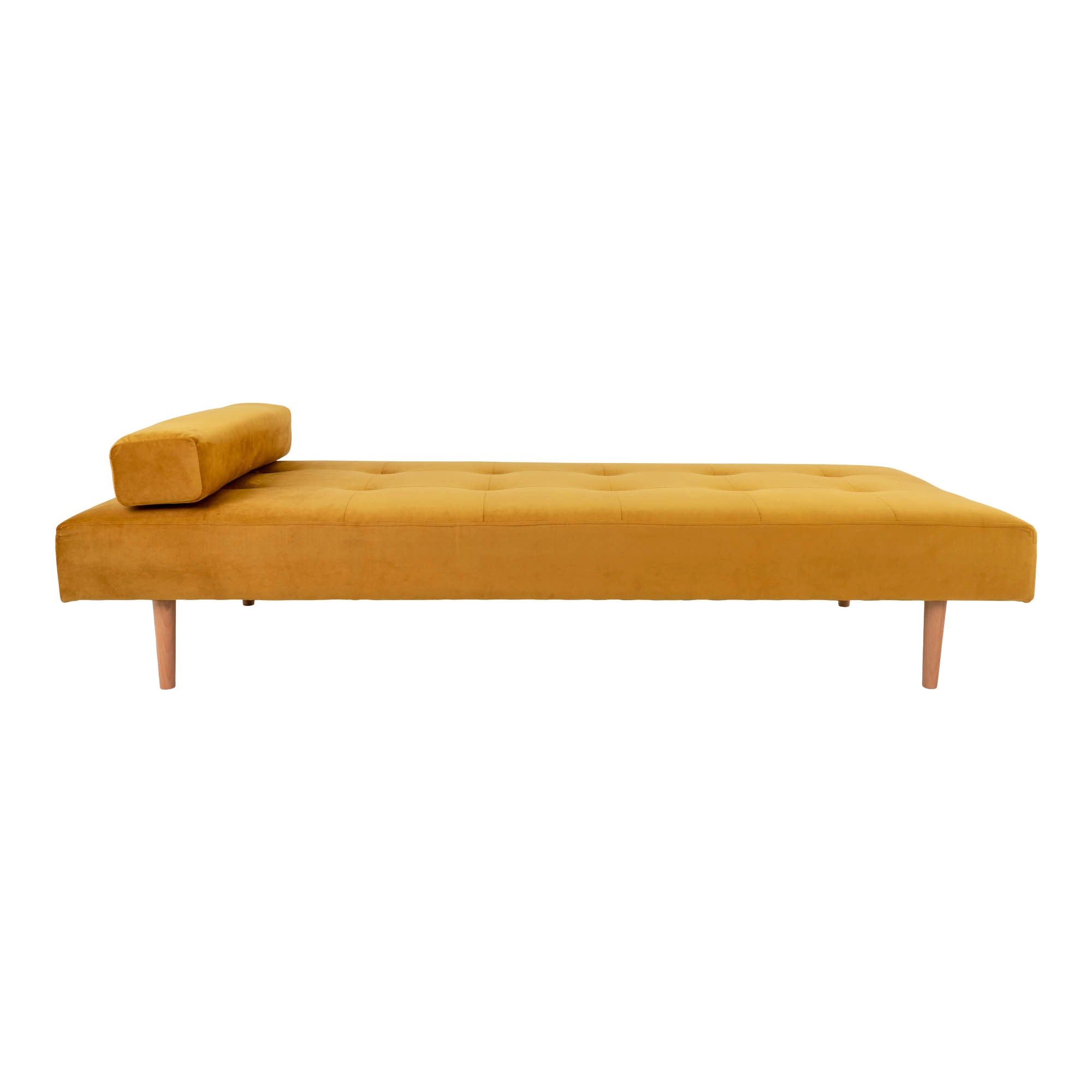 Capri Daybed - Daybett in Velours, Senfgelb mit Natur Holzbeinen, HN1004