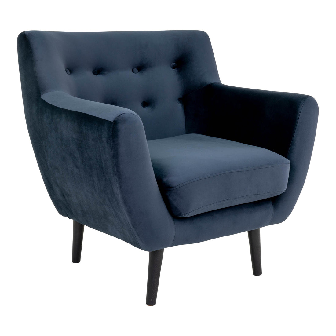 Monte -Sessel - Sessel in Velours, dunkelblau mit schwarzen Holzbeinen, 81x78x85 cm, HN1005 - 1 - PCs