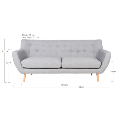Monte 3 -Person -Sofa - 3 Personen -Sofa, hellgrau mit Naturpap, HN1001