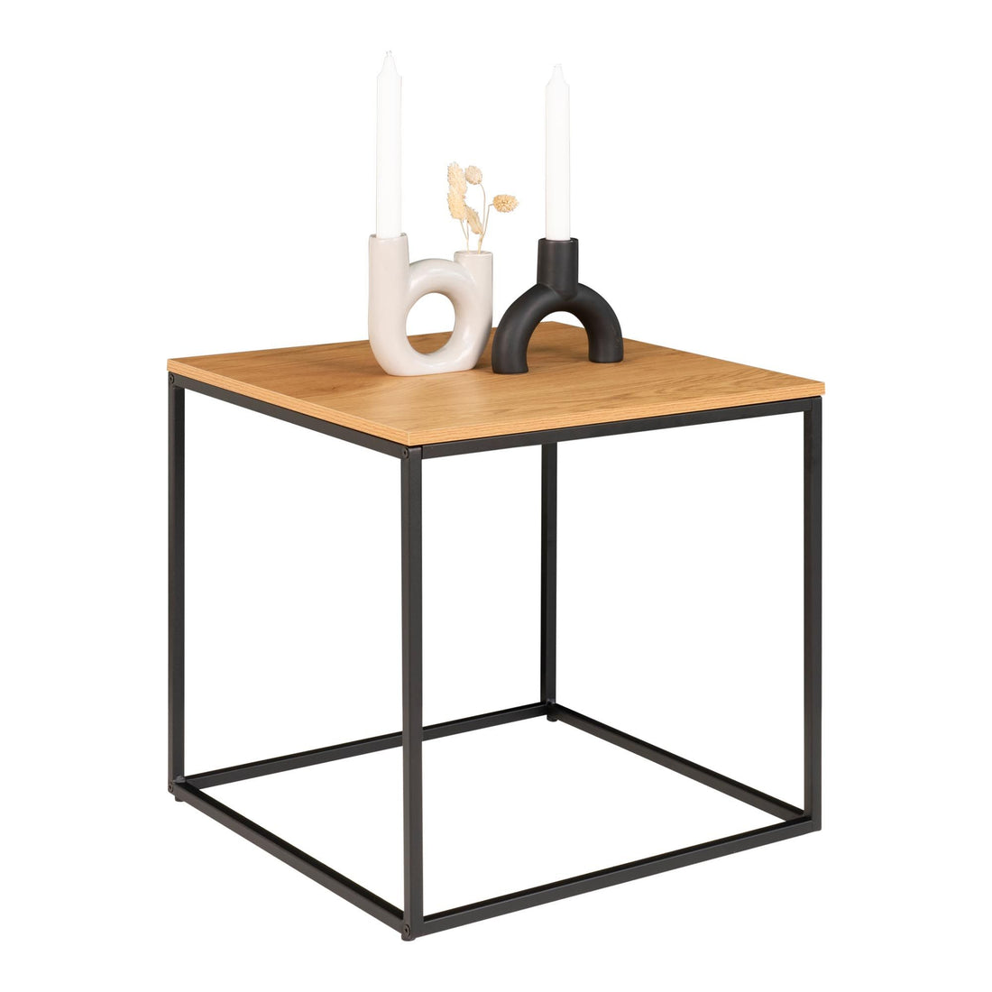 Vita Corner Table - Ecktabelle mit schwarzem Rahmen und Eichen -Look -Tischtisch 45x45x45 cm - 1 - PCs