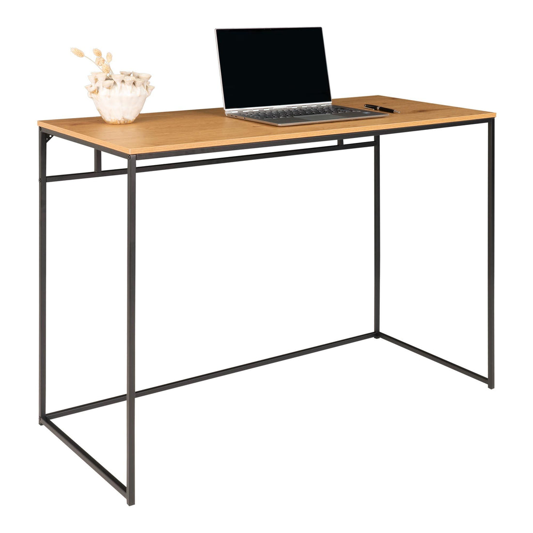 Vita Desktop - Schreibtisch mit schwarzem Rahmen und Eichen -Look -Tischtisch 100x45x75 cm - 1 - PCs