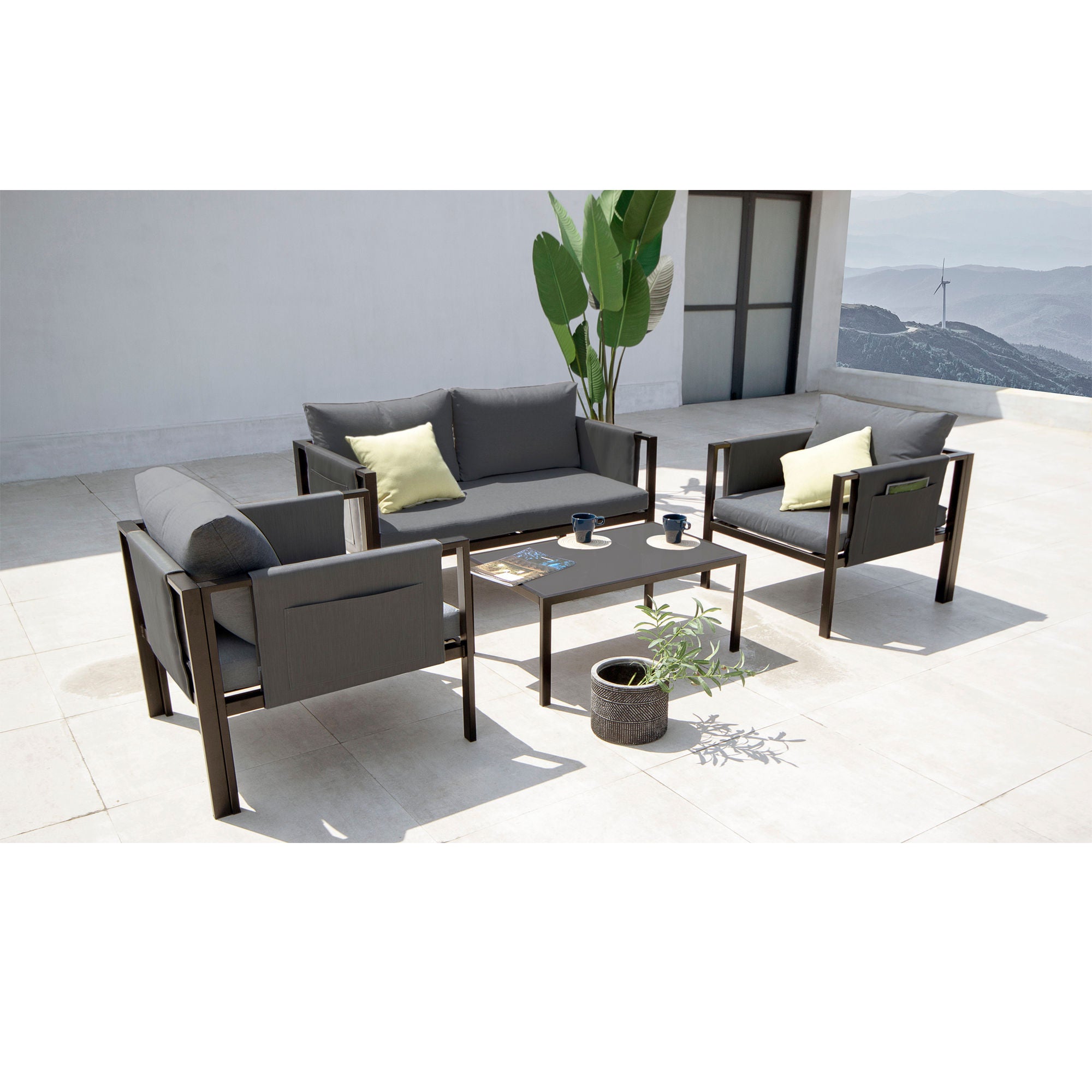 Schönes Sofa -Set - Sofa Set in Stahl, schwarz/dunkelgrau