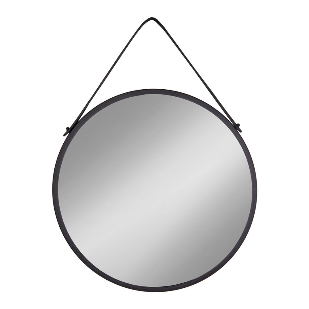 Trapani Mirror - Spiegel in Stahl mit künstlichem Lederband, schwarz, Ø60 cm - 1 - PCs