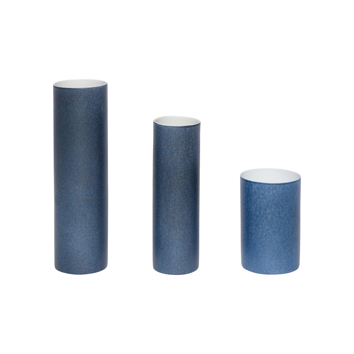 Hübsch - Vase, porcelæn, blå, s/3 - ø7xh10, ø6xh16, ø6xh20cm - Hübsch - DesignGaragen.dk