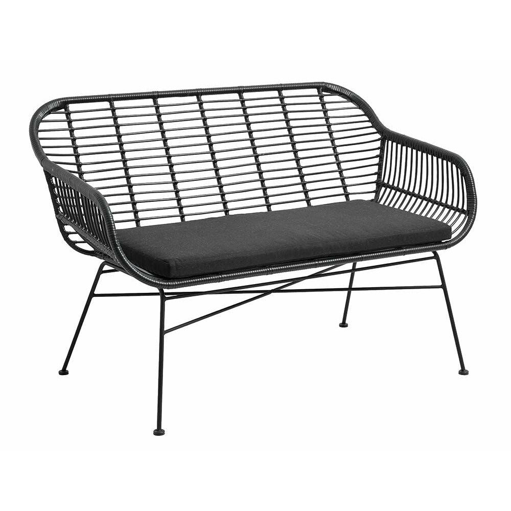 Nordal Gartenbank aus Polyrattan mit Kissen - l126 cm - schwarz