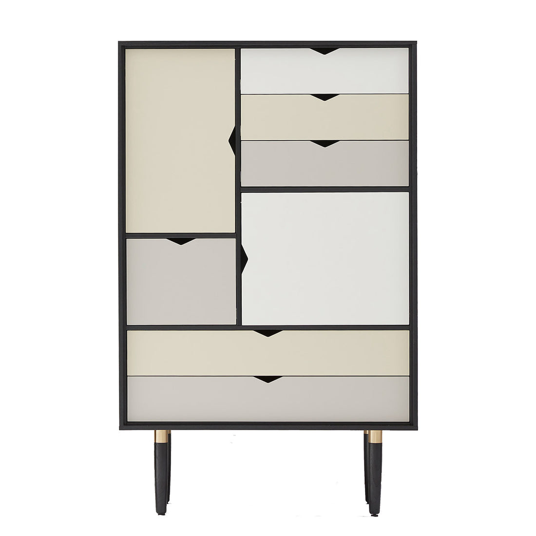 Andersen Furniture S5 opbevaringsmøbel i sort med flerfarvet front - B83xD43xH132 cm - DesignGaragen.dk.