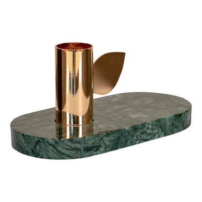 Candlestick - Candlestick in Marmor, Grün, Messinghalter, 14x7x7 cm