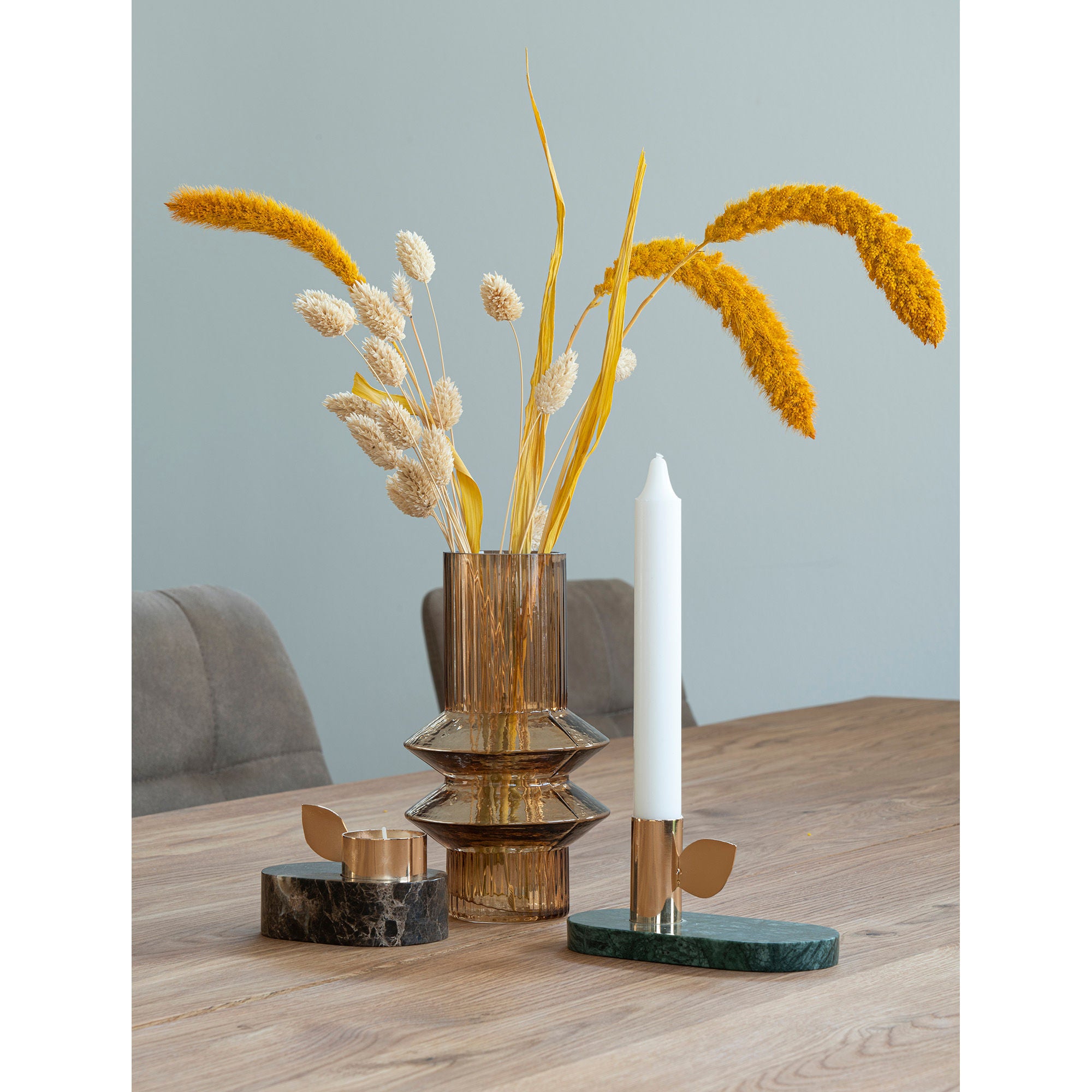 Candlestick - Candlestick in Marmor, Grün, Messinghalter, 14x7x7 cm