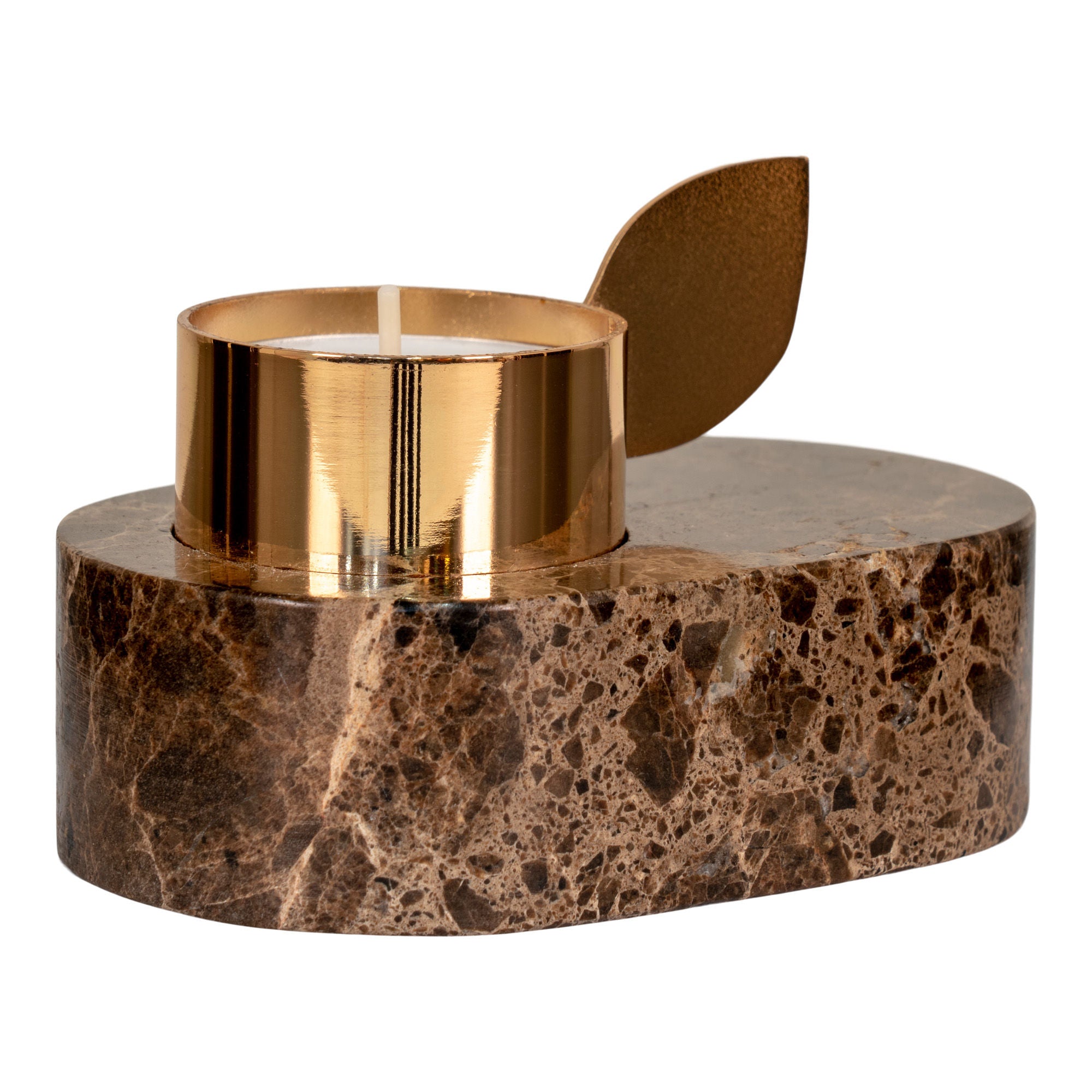 Leuchtturmbühne - Leuchttürme in Marmor, Brown, Messinghalter, 10 x 7 x 5,5 cm