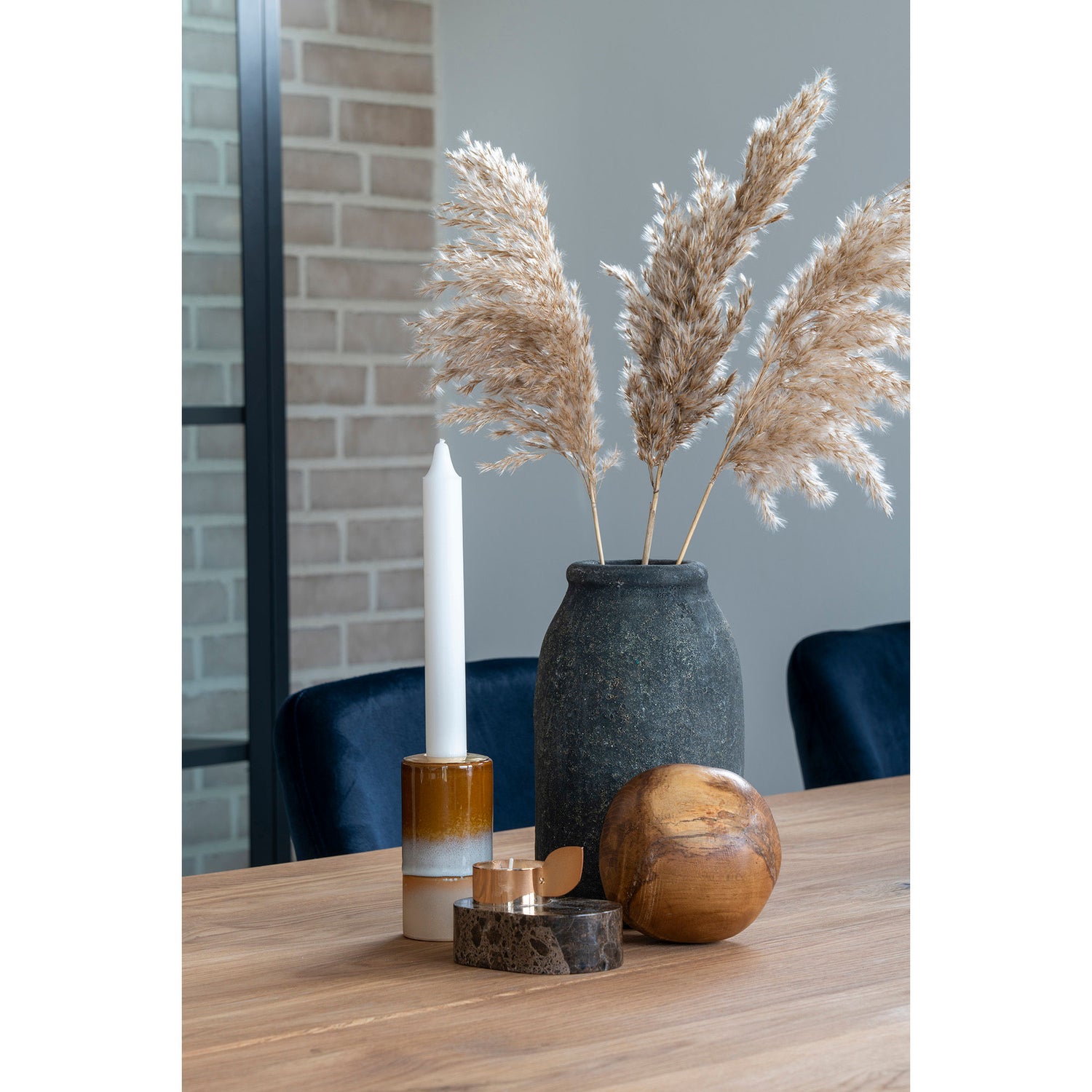 Leuchtturmbühne - Leuchttürme in Marmor, Brown, Messinghalter, 10 x 7 x 5,5 cm