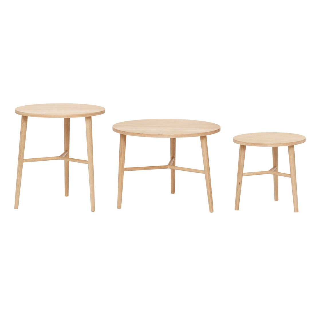 Hübsch - Tisch, Runde, Eiche, FSC, Natur, s/3 - Ø40xh40, Ø50xH55, Ø60xh50 cm