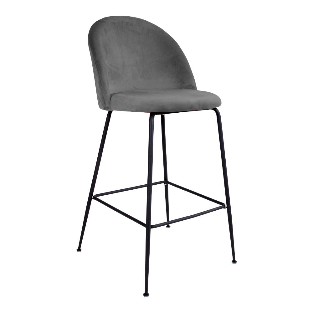 Lausanne Bare Chair - Barhocker in Velours, grau mit schwarzen Beinen, HN1213