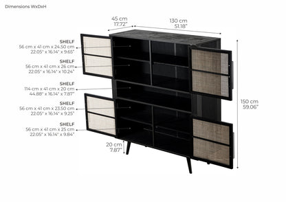 Nordic Mindi Rattan Sideboard mit 4 Türen und 3 Schubladen