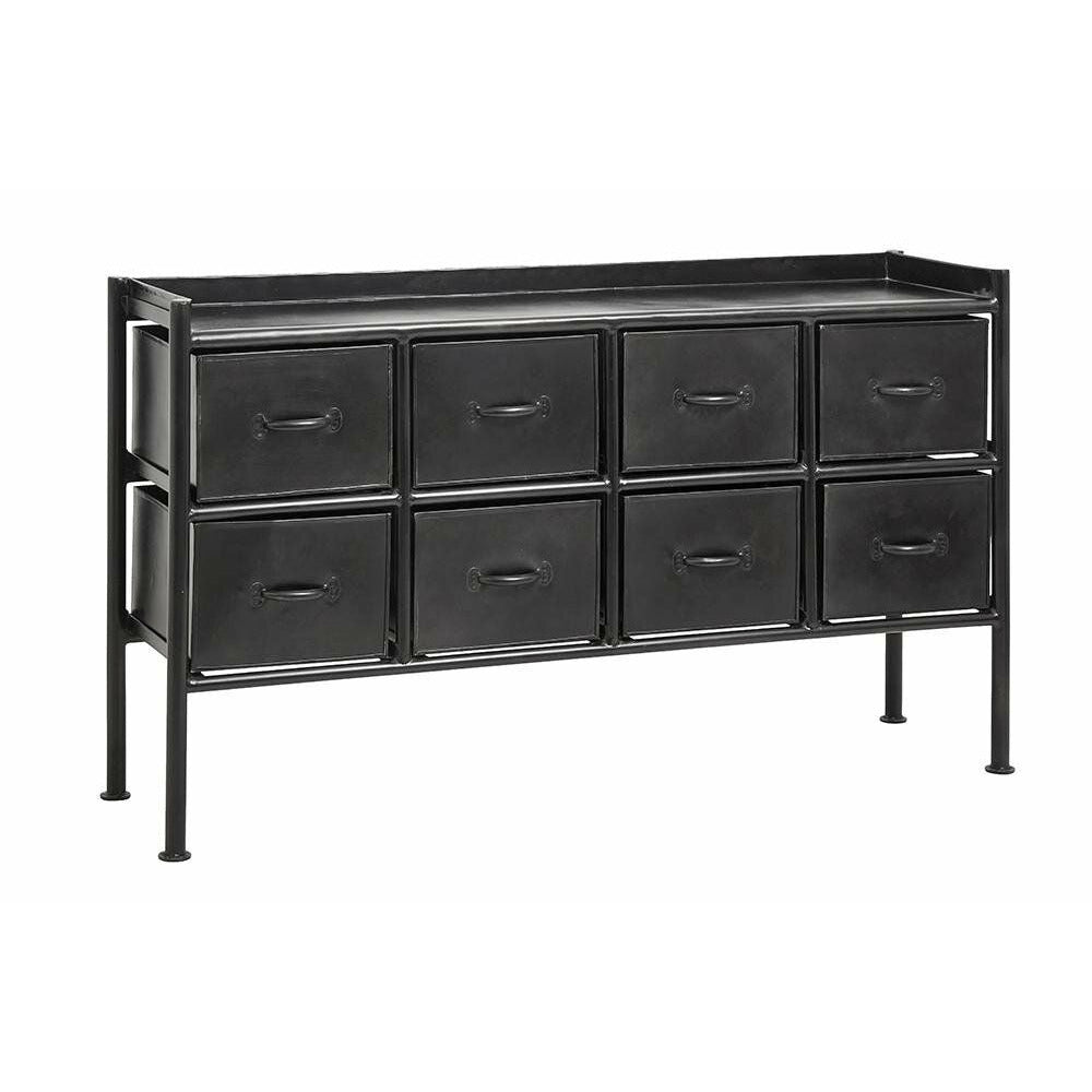 Nordal PORTLAND Sideboard aus Eisen mit 8 Schubladen - 66x116 cm - schwarz