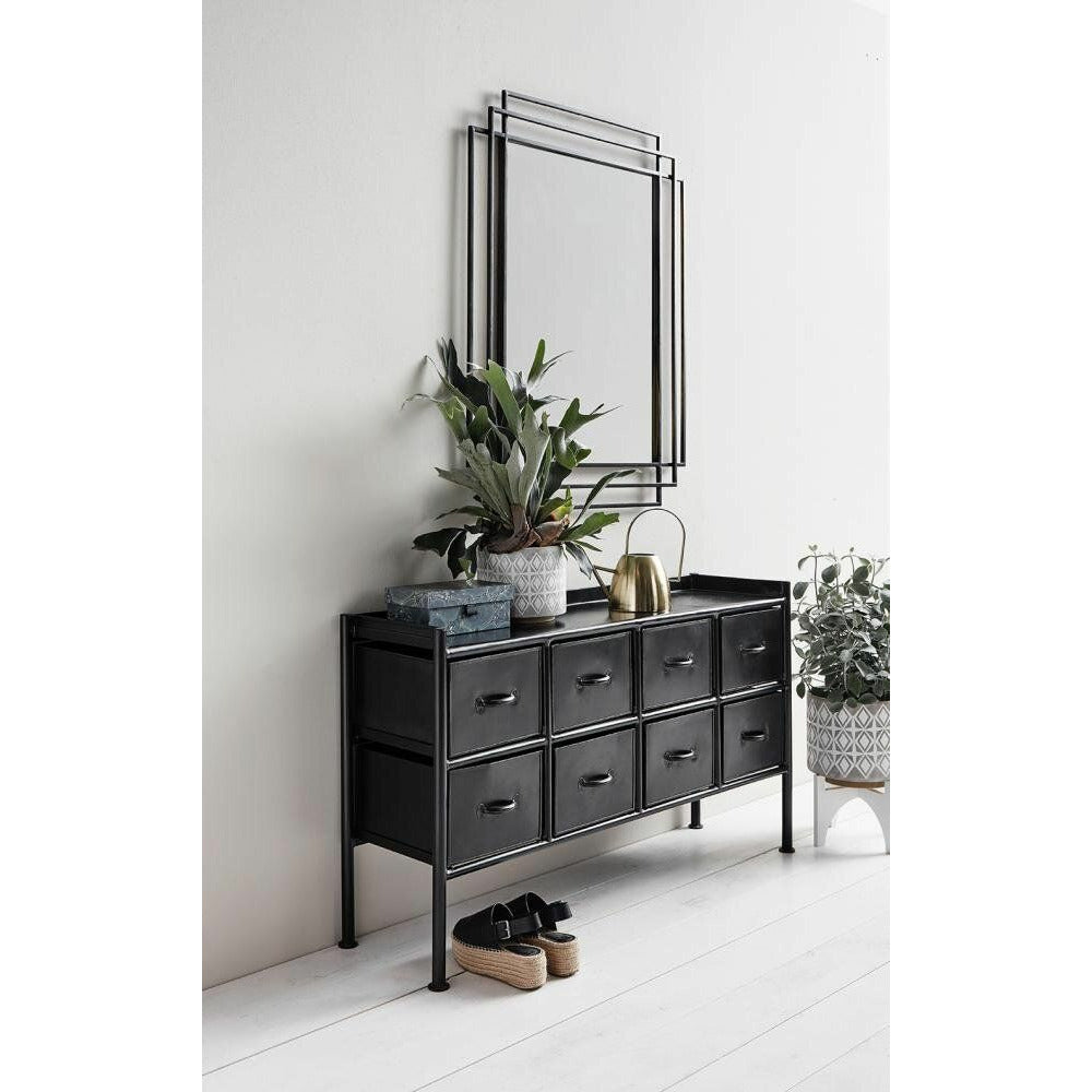 Nordal PORTLAND Sideboard aus Eisen mit 8 Schubladen - 66x116 cm - schwarz