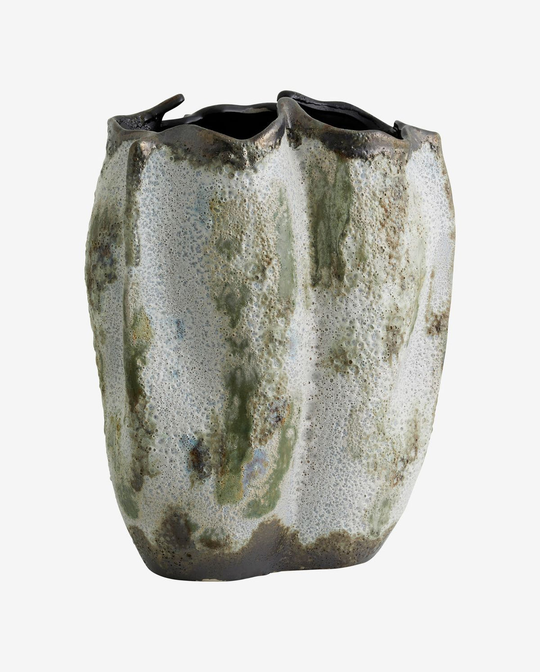 Henry Vase in Keramik H35 cm - braun/weiß/grün