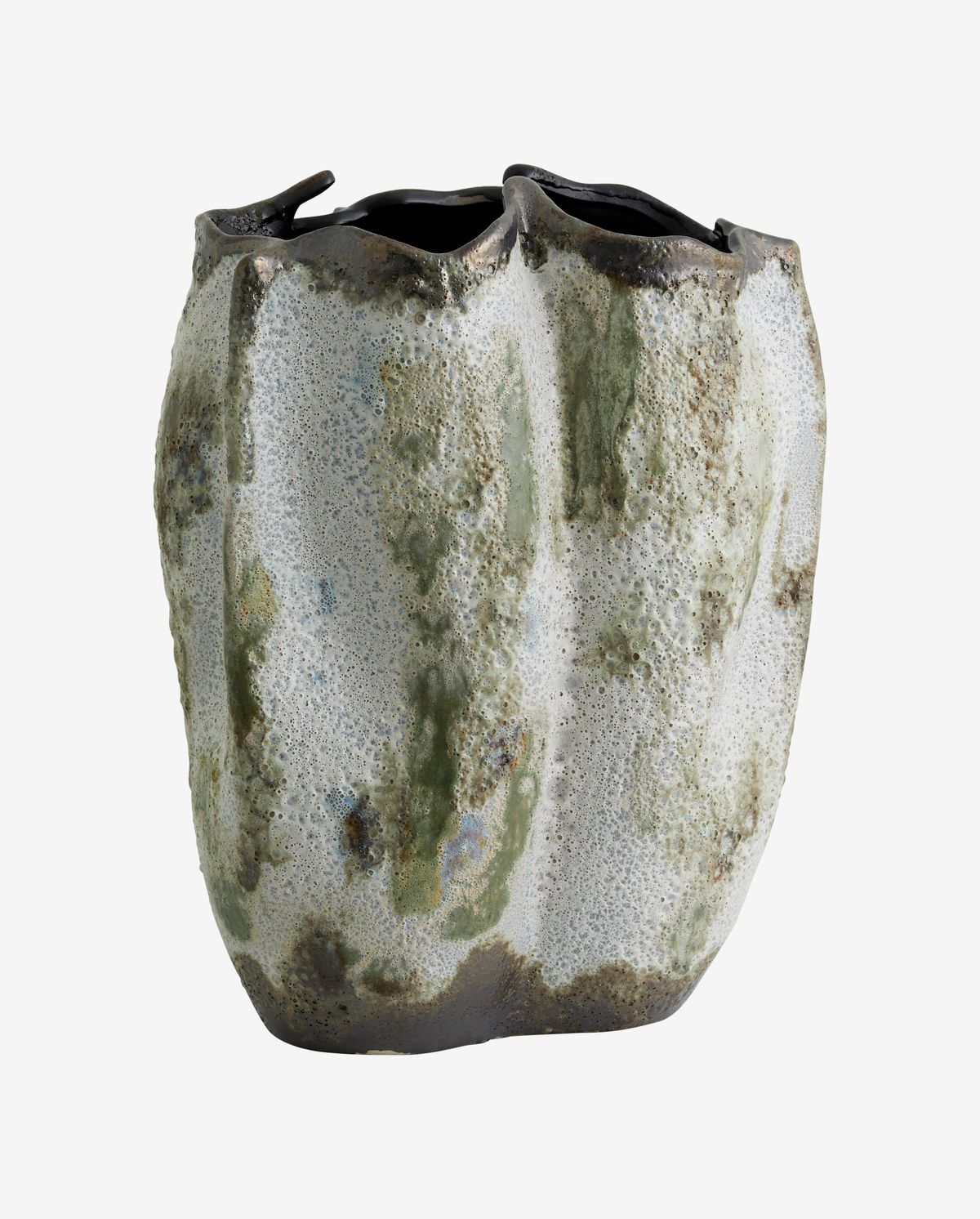 Henry Vase in Keramik H35 cm - braun/weiß/grün