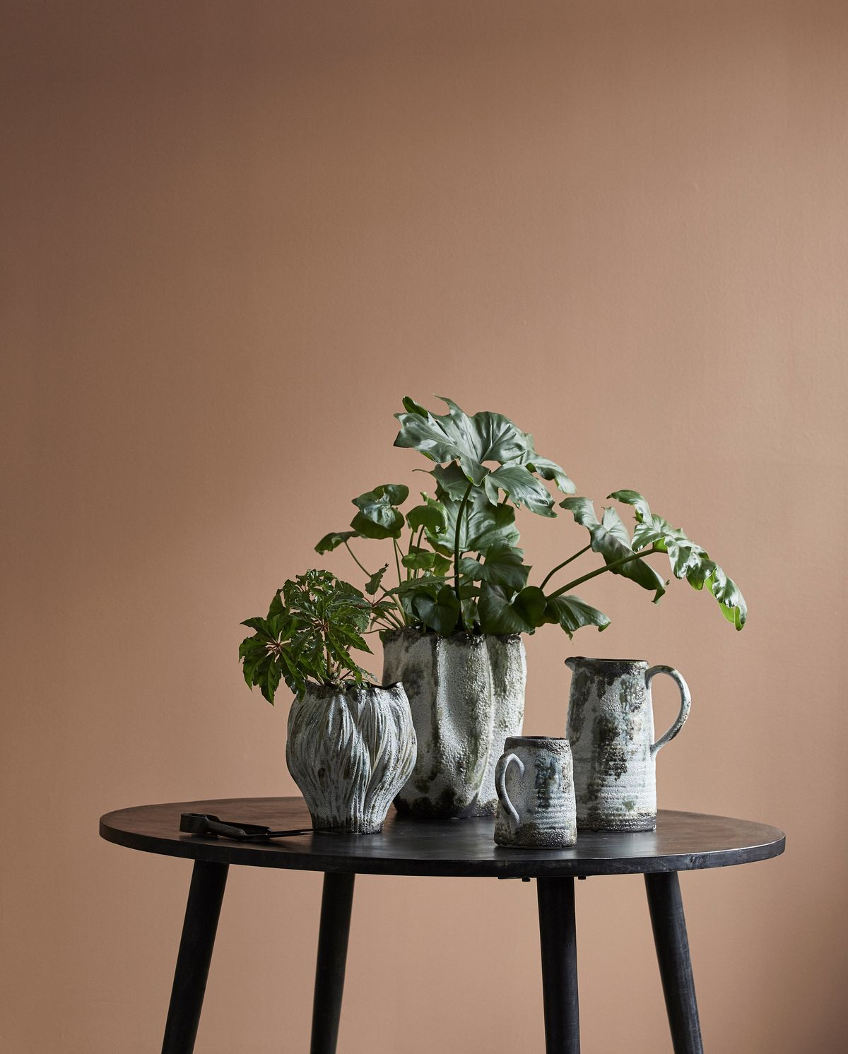 Henry Vase in Keramik H35 cm - braun/weiß/grün