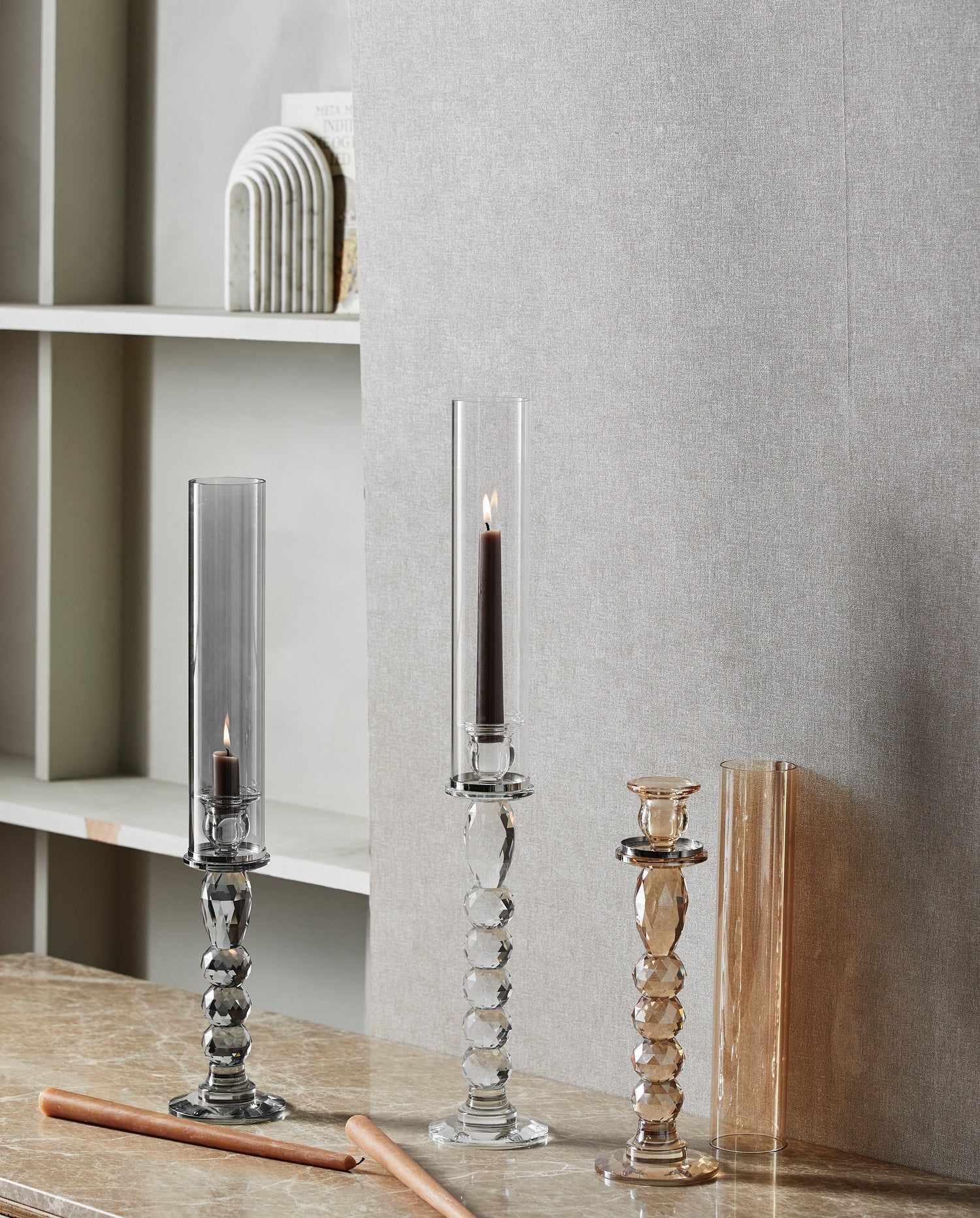 Nosy Candlestick in Kristallglas - Rauchfarbe