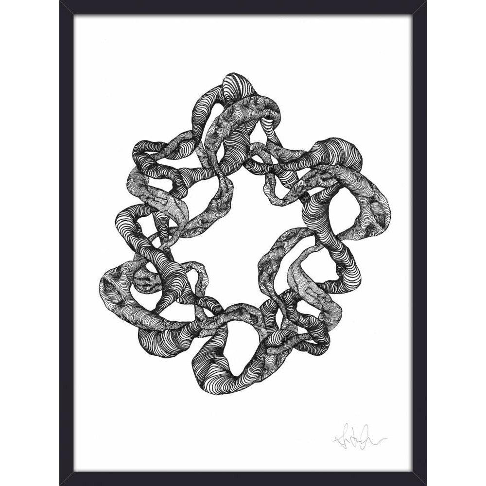 Nordal WREATH Illustration in Tinte mit Rahmen - 40x30 cm - schwarz/weiß