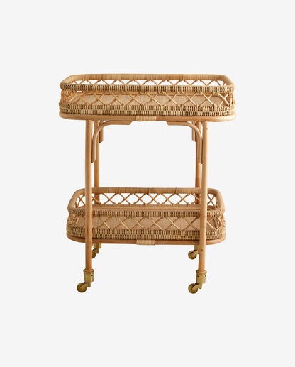 Liri Rolling Table in Rattan - 62x42 cm - Natur