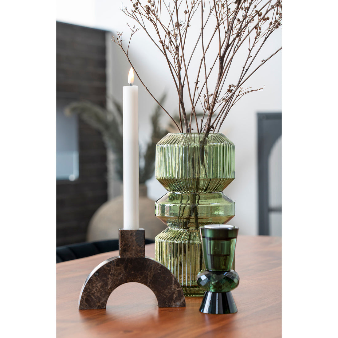 Candlestick - Candlestick in Marmor, Brown, 15x3,5x11 cm - 1 - PCs