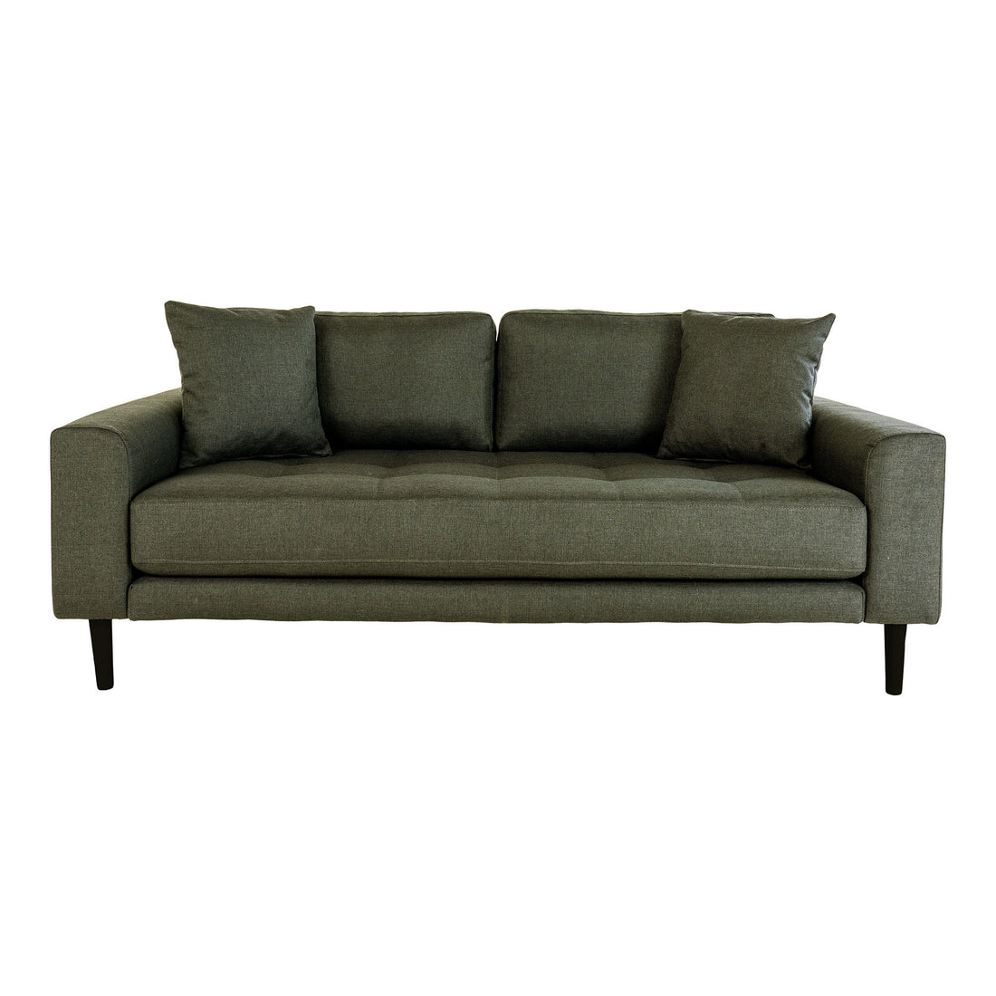 Lido 2,5 -Person -Sofa - 2,5 -Personen -Sofa in Olivgrün mit zwei Kissen und schwarzen Holzbeinen, HN1020 - 1 - PCs