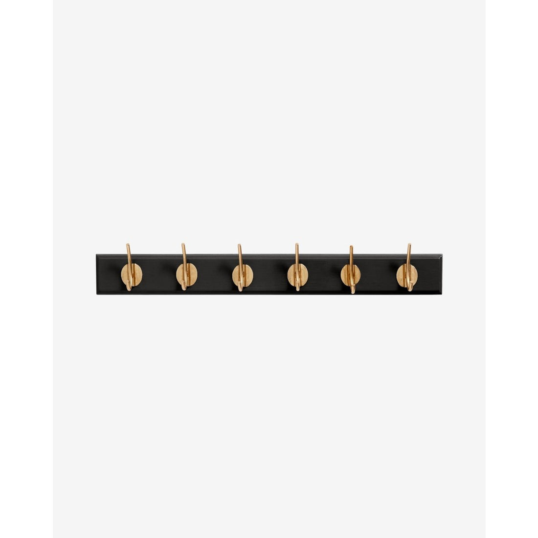 Kantige Haken in Holz mit 6 Messinghaken - 60 cm - schwarz