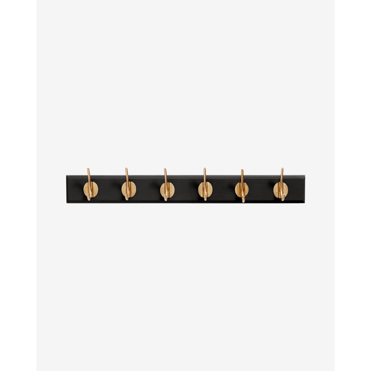 Kantige Haken in Holz mit 6 Messinghaken - 60 cm - schwarz