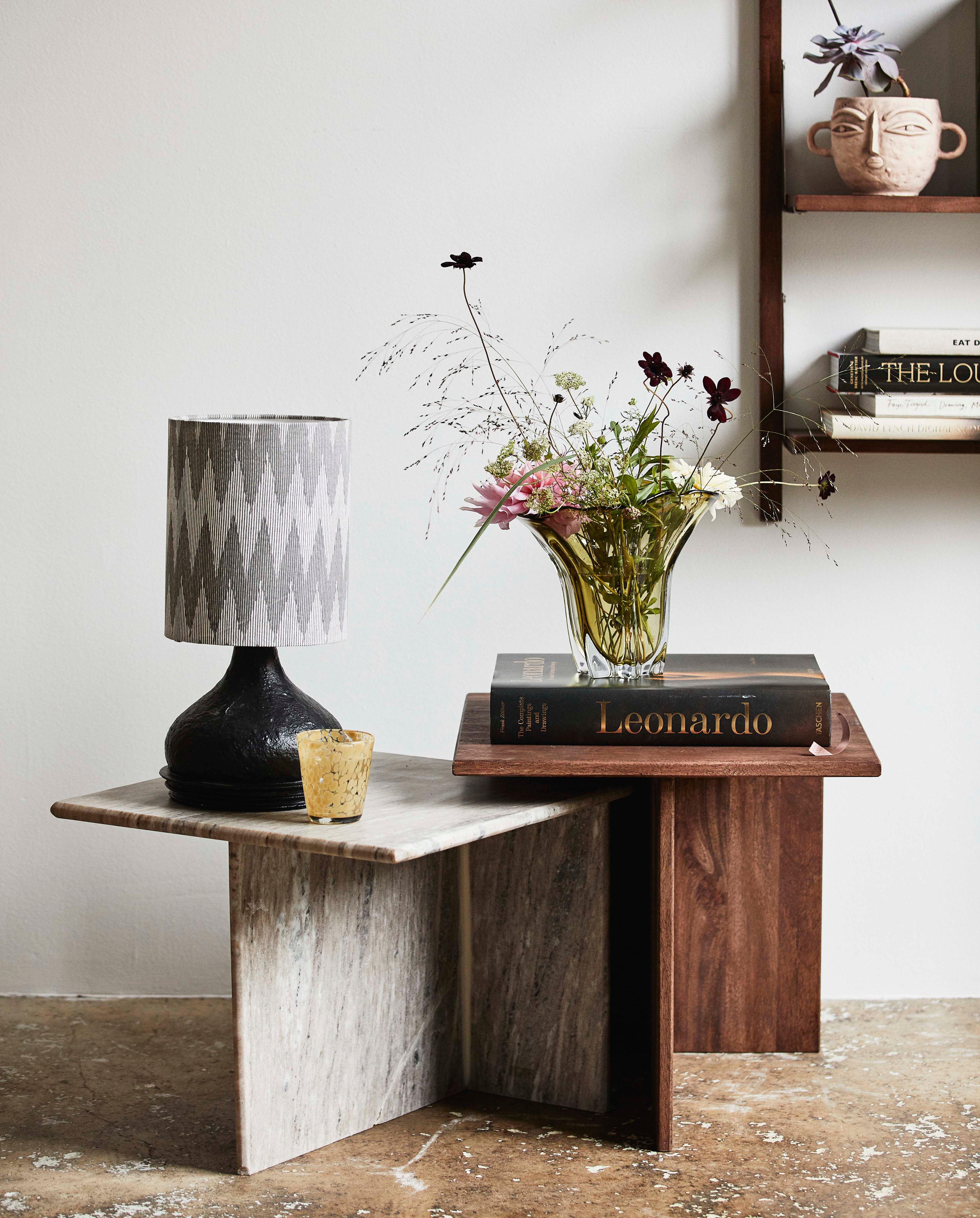 ODRA Sideboards in Mango Wood und Marmor - 2 Stücke - H48/40 cm