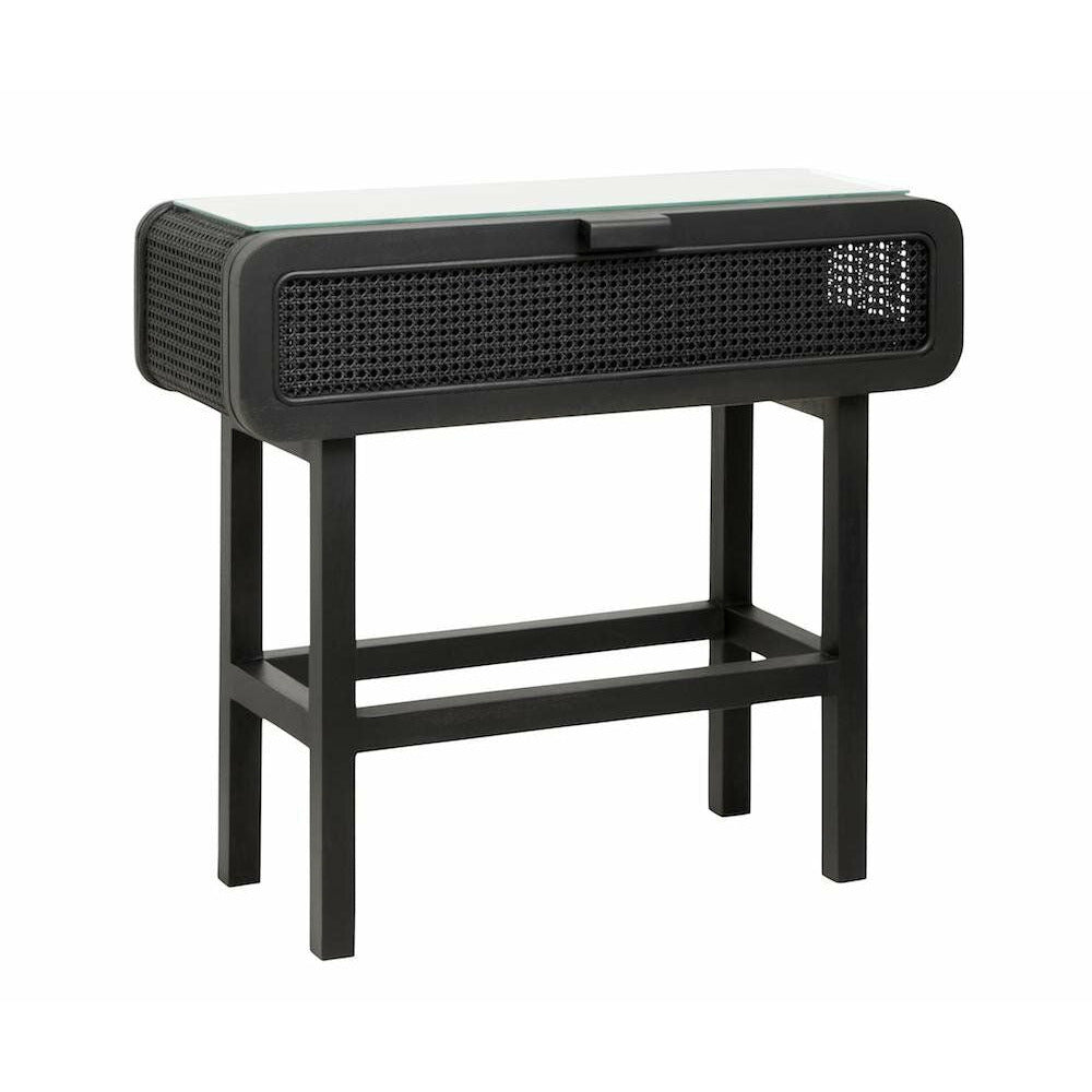 Nordal MERGE Konsolentisch aus Teakholz mit Glas - 90x35 - schwarz