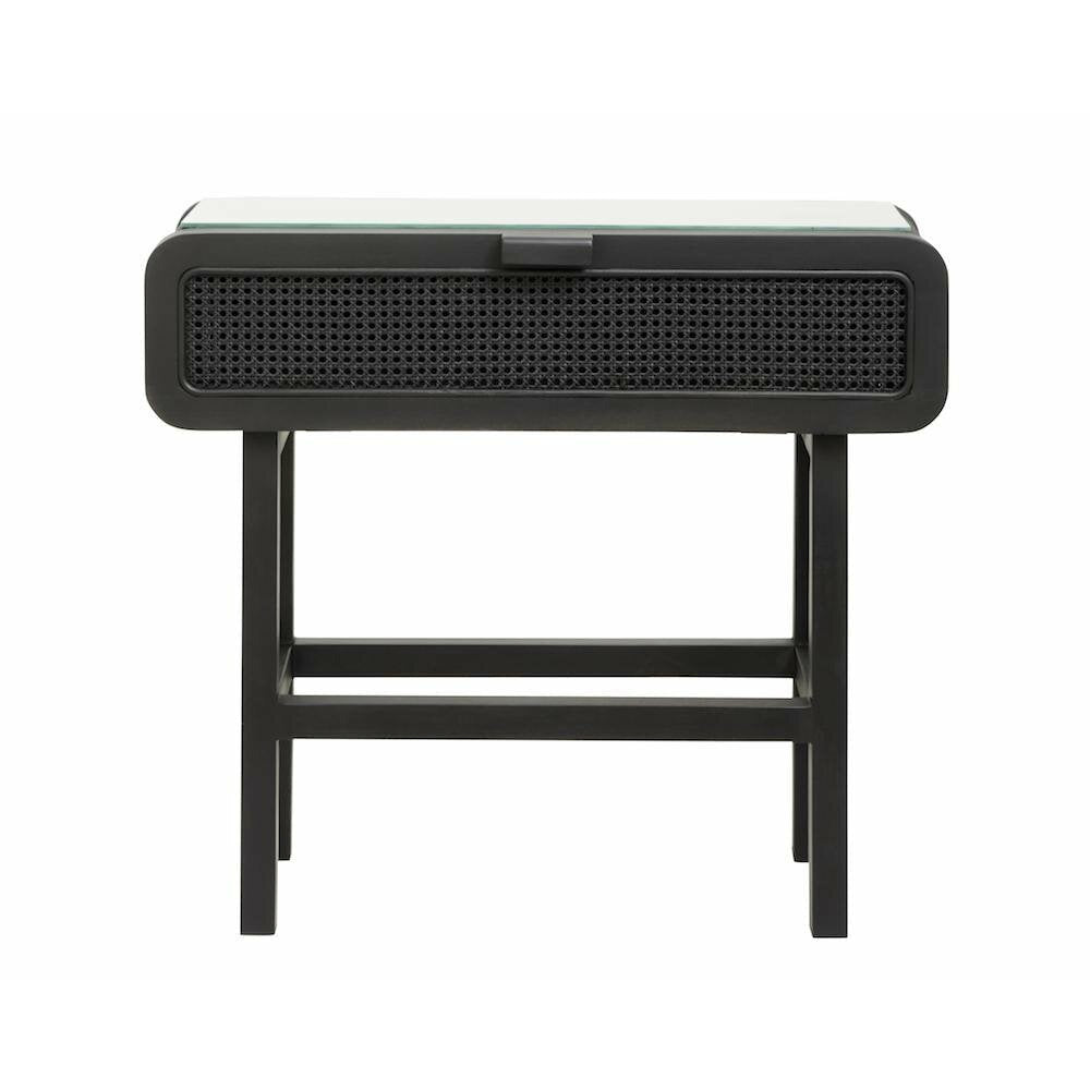 Nordal MERGE Konsolentisch aus Teakholz mit Glas - 90x35 - schwarz