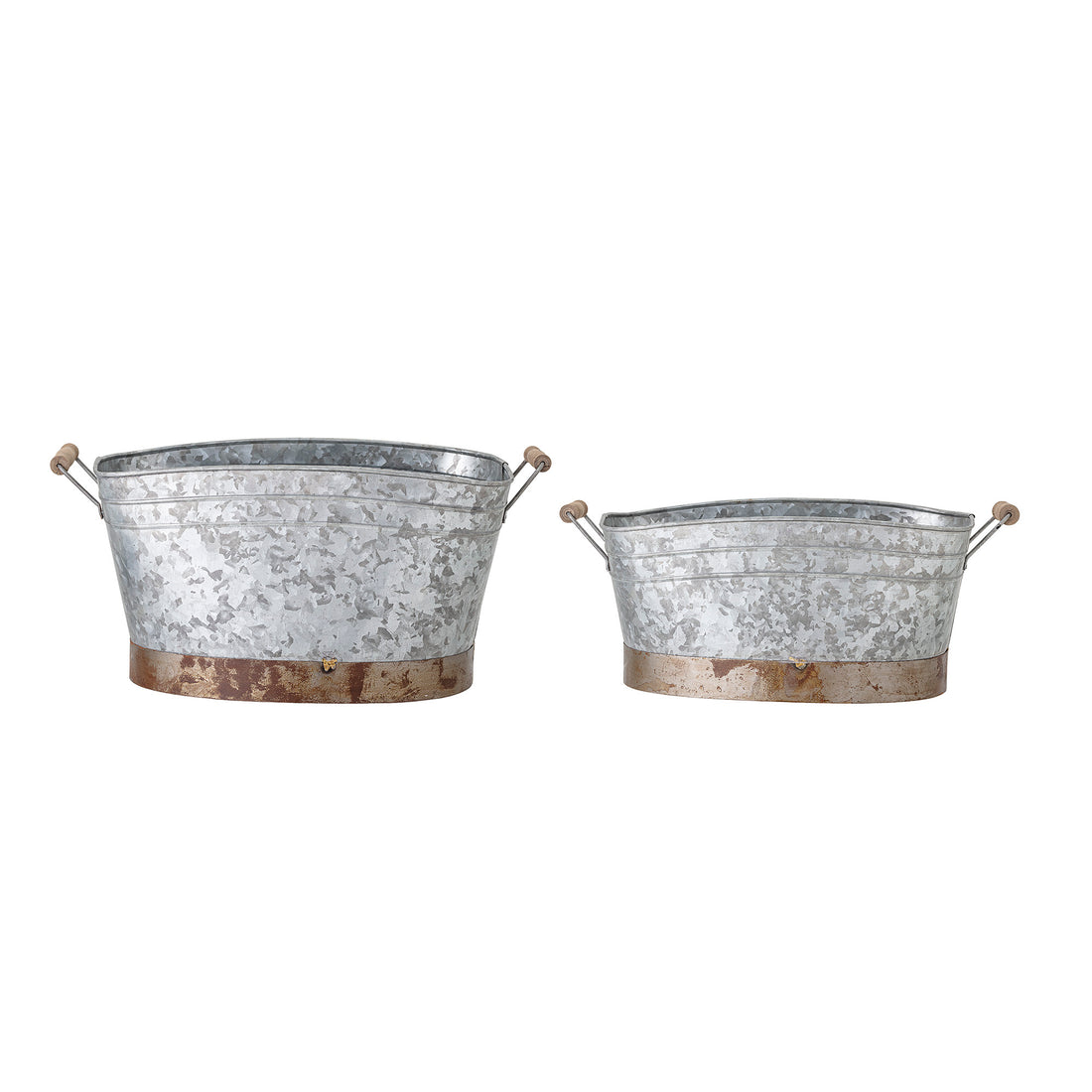 BLOOMINGVILLE Cimon Spand, Grå, Galvaniseret jern - L58xH28xW30/L54xH22xW29 cm, Set of 2 - DesignGaragen.dk.